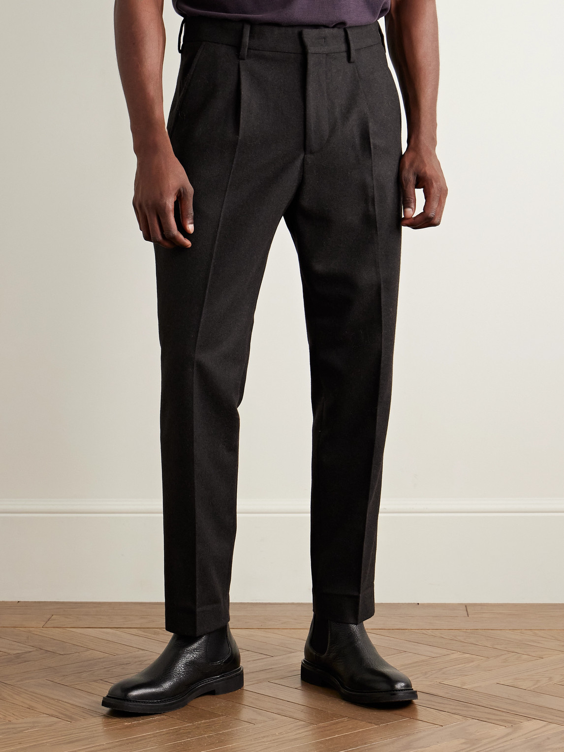 Nn07 Bill 1630 Tapered Pleated Recycled Wool-blend Trousers In Black