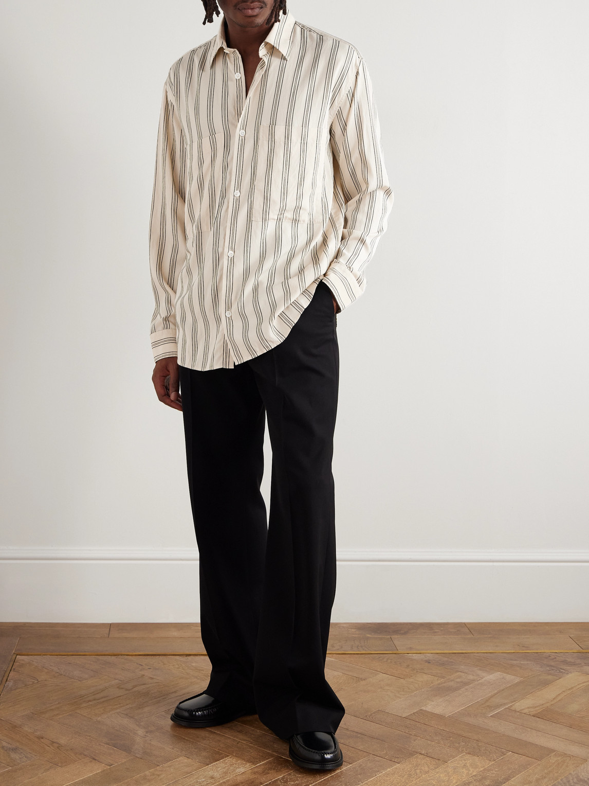 Nn07 Freddy Striped Tencel™ Modal-blend Overshirt In Neutral