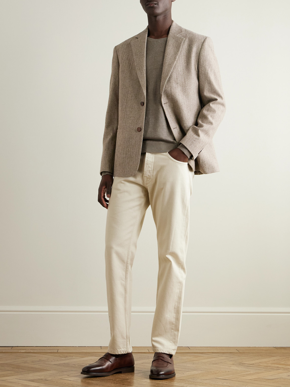 Nn07 Timo 10001 Herringbone Wool And Organic Cotton-blend Blazer In Neutral