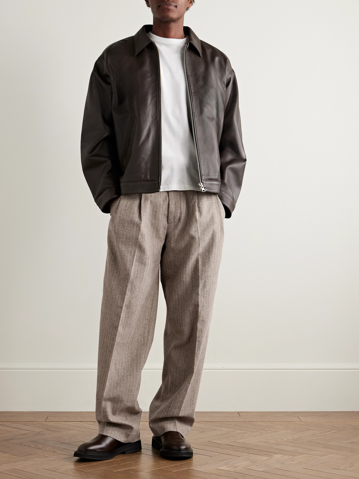 Nn07 Petrus Leather Bomber Jacket In Brown