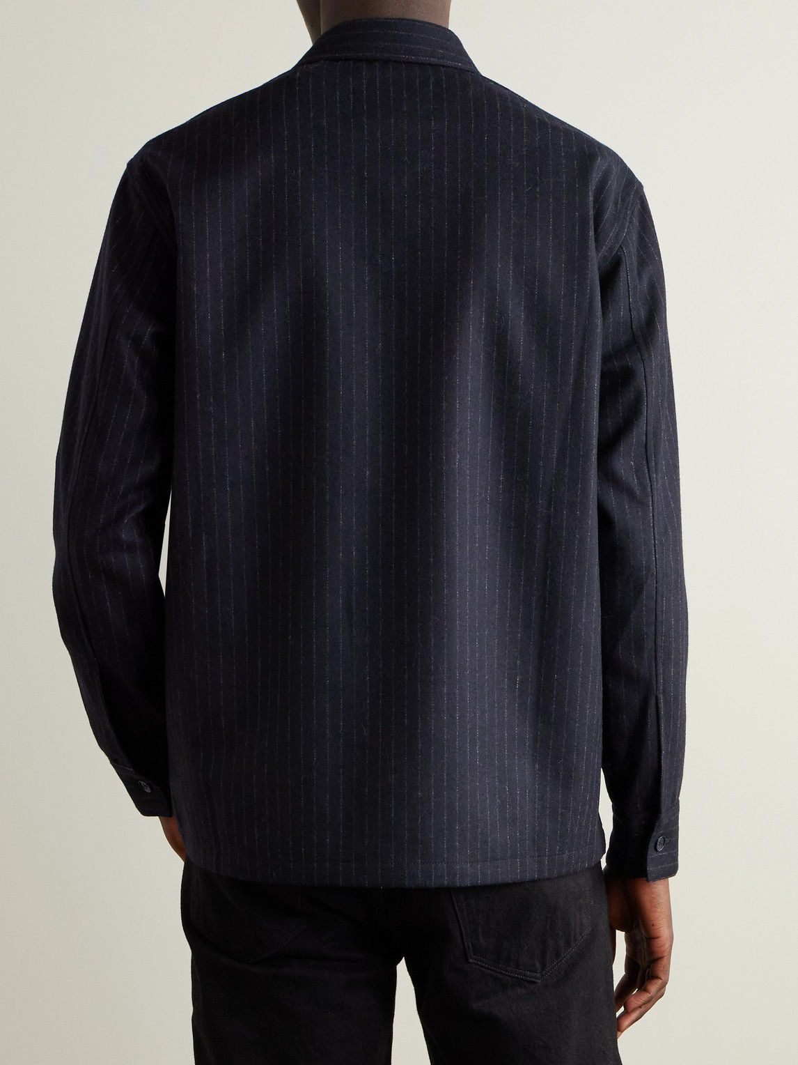 Nn07 Freddy 1630 Pinstriped Recycled-wool-blend Overshirt In Black