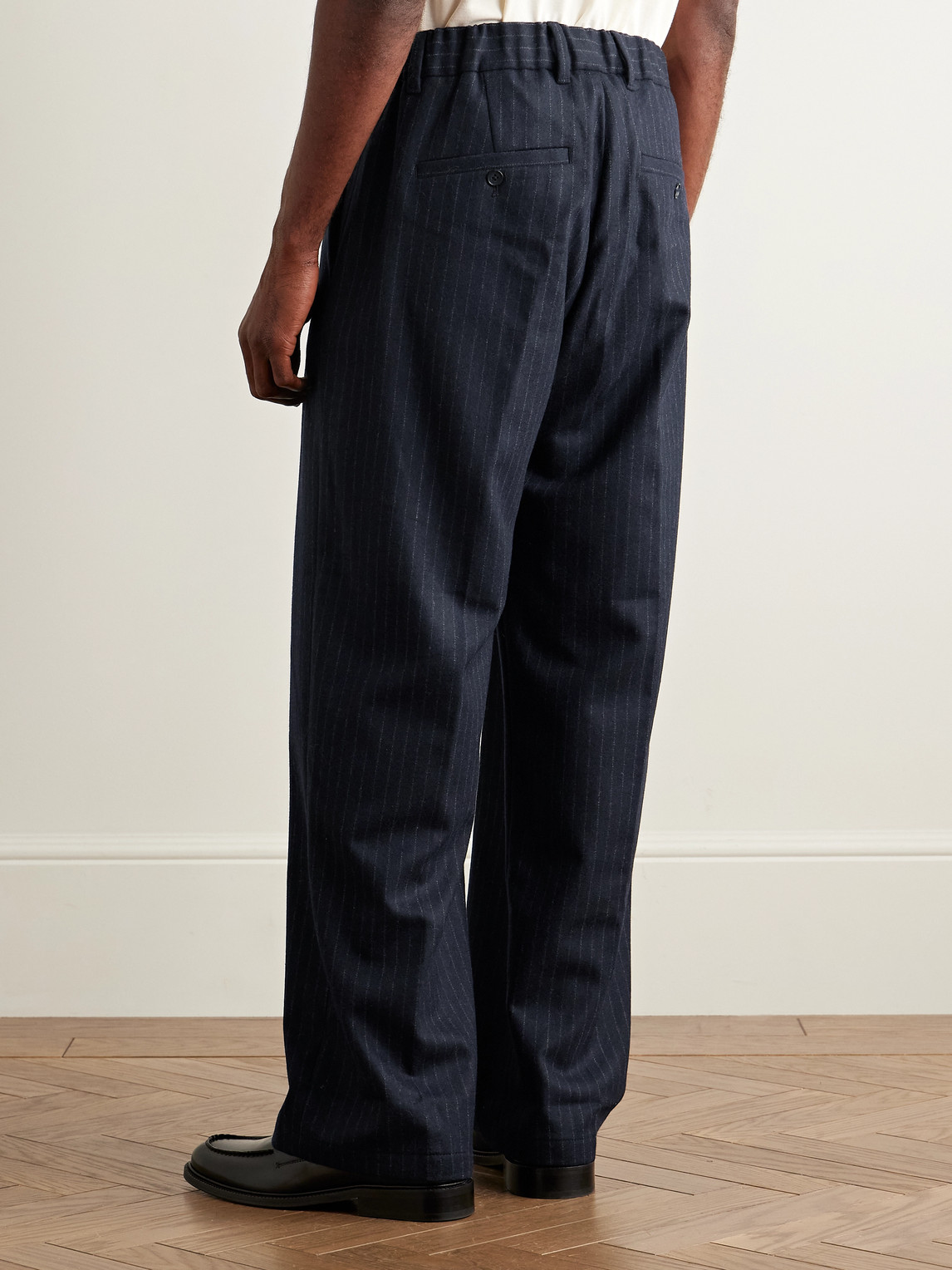 Nn07 Kay 1630 Straight-leg Pleated Pinstriped Recycled Wool-blend Trousers In Blue