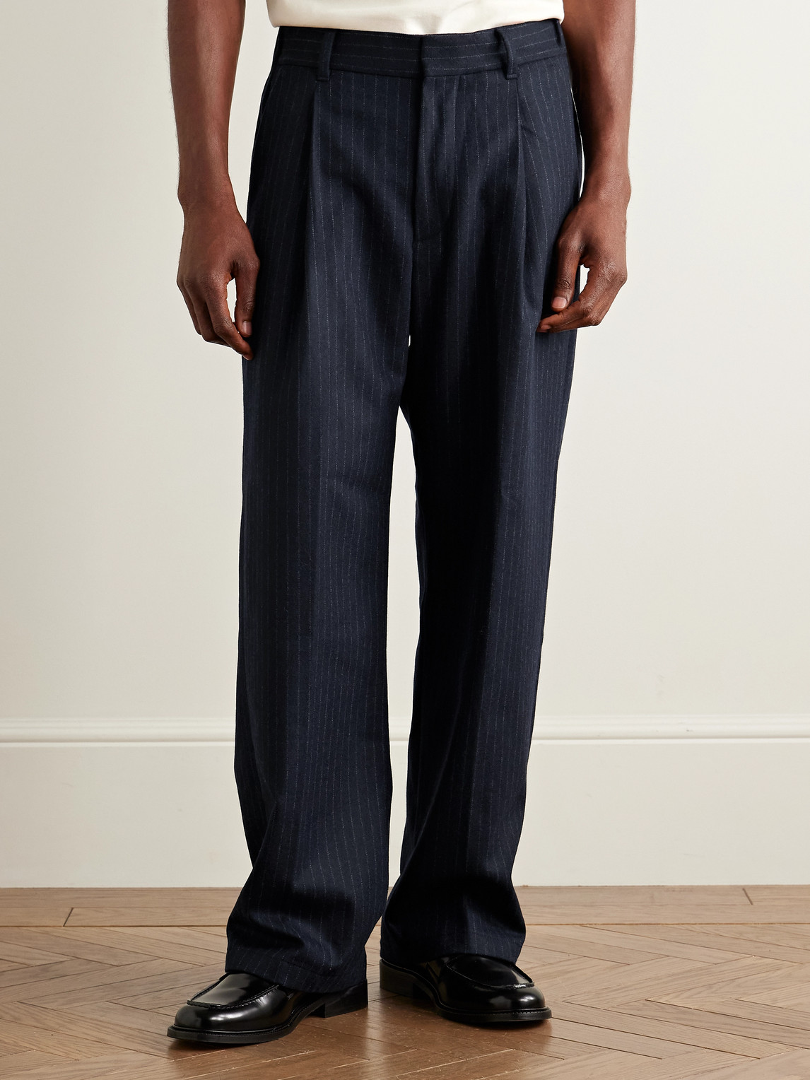 Nn07 Kay 1630 Straight-leg Pleated Pinstriped Recycled Wool-blend Trousers In Blue