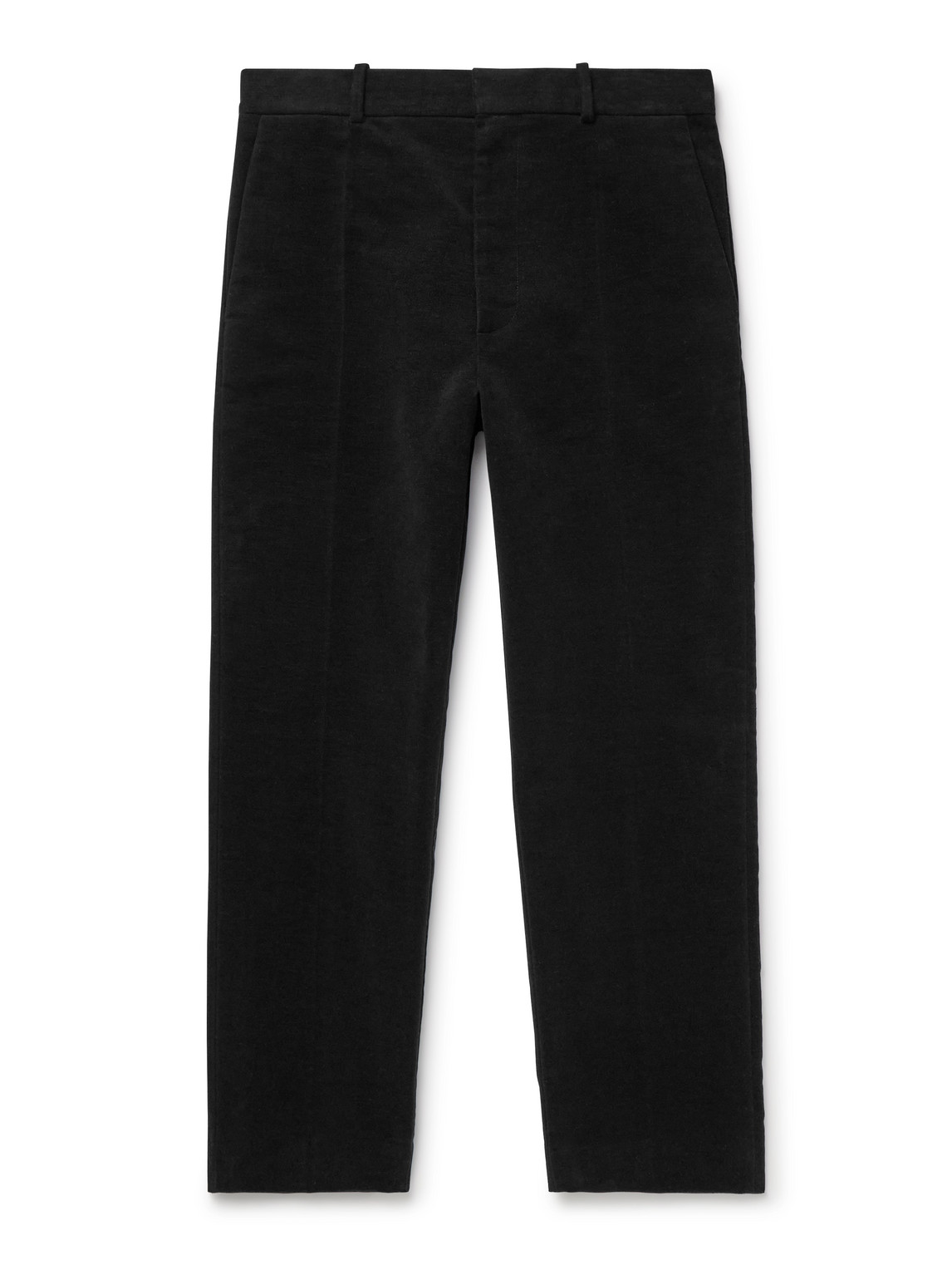 The Row Zuma Slim-fit Cropped Cotton-moleskin Trousers In Black