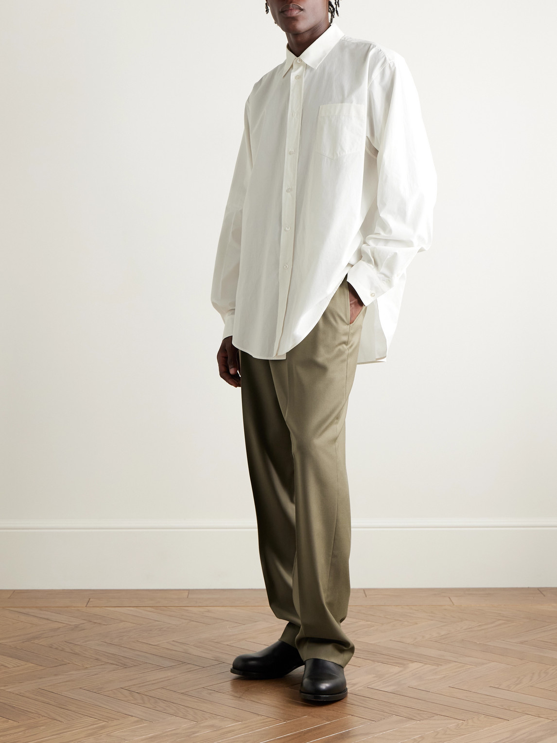The Row Zev Straight-leg Pleated Virgin Wool-twill Trousers In Gold
