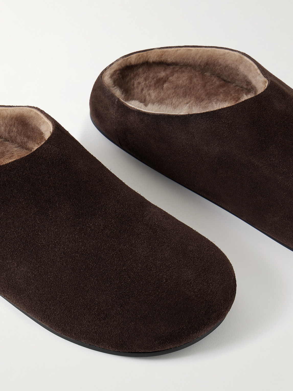 The Row Hudson Shearling-lined Suede Clogs In Brown