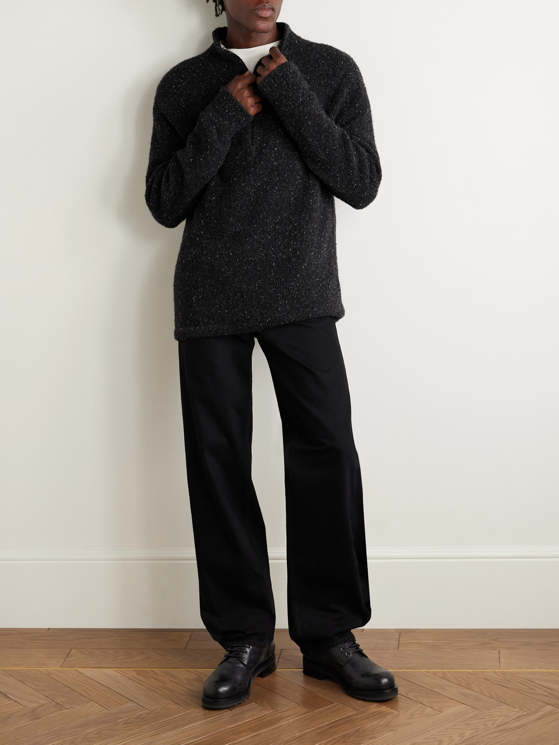 The Row Cusko Cashmere-blend Bouclé Half-zip Sweater In Gray
