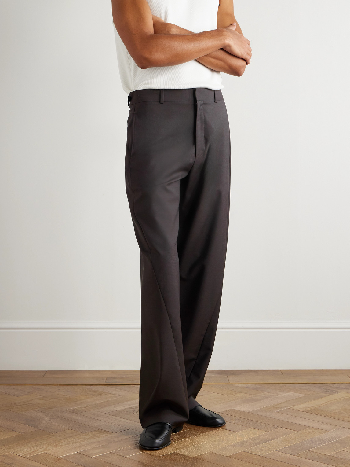 The Row Mista Straight-leg Virgin Wool And Mohair-blend Trousers In Brown