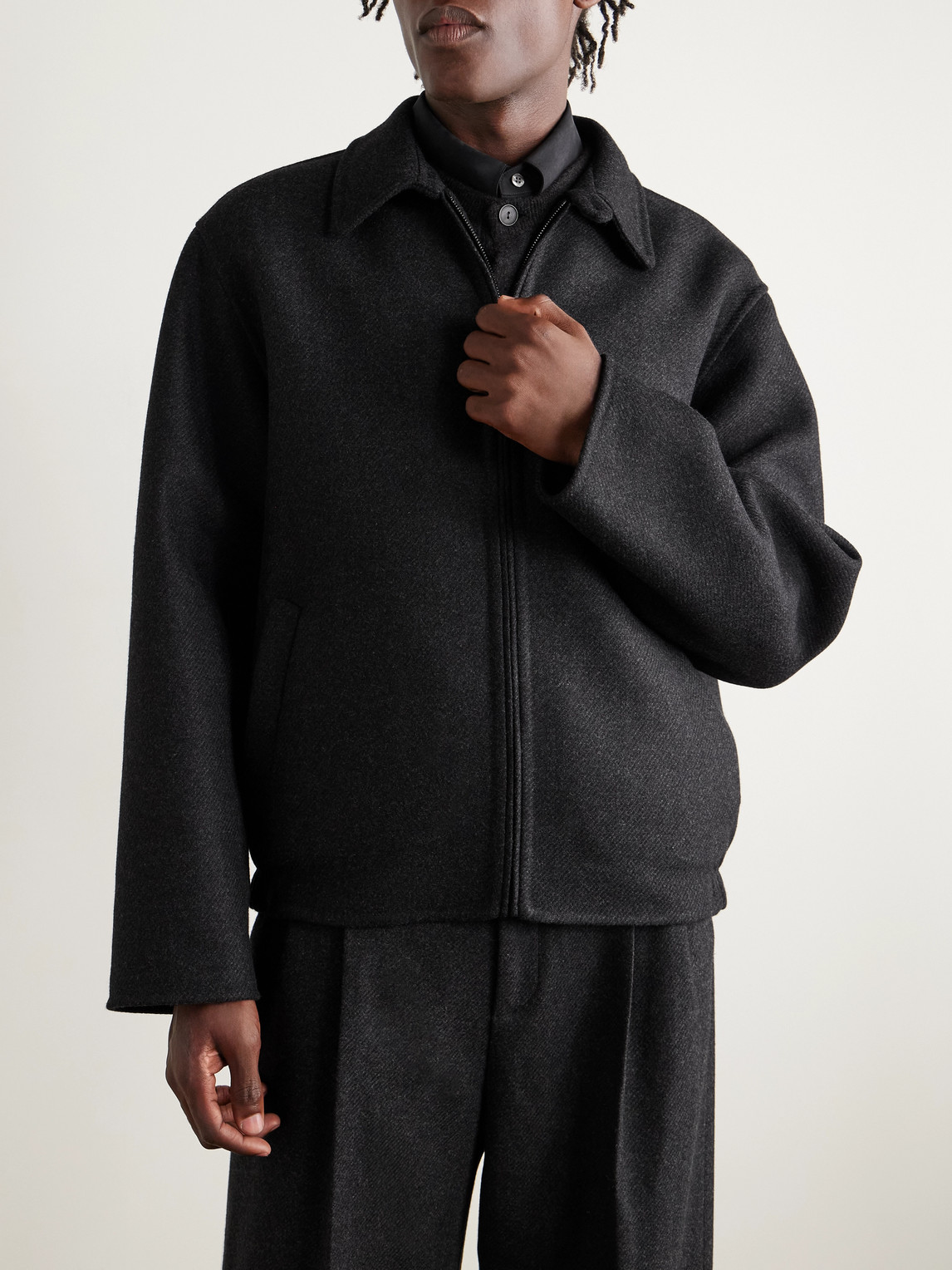 The Row Dantes Brushed Virgin Wool And Cashmere-blend Twill Jacket In Black