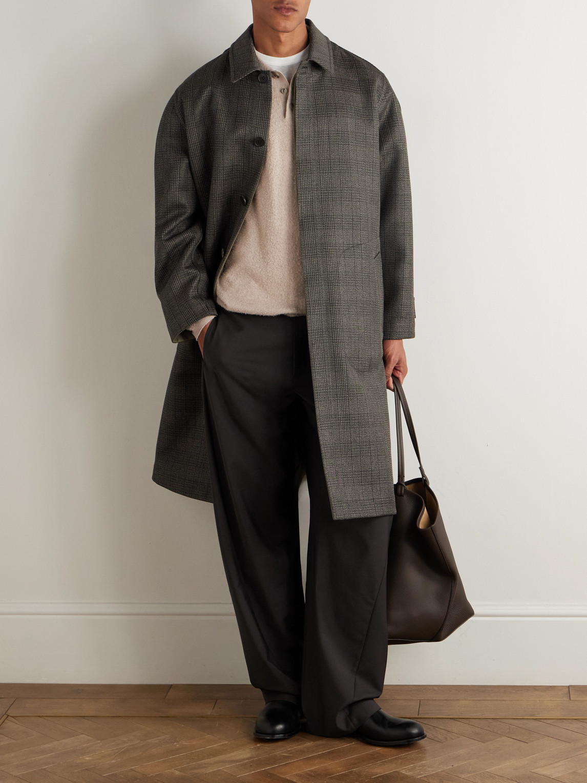 The Row Palo Prince Of Wales Checked Virgin Wool And Silk-blend Coat In Black