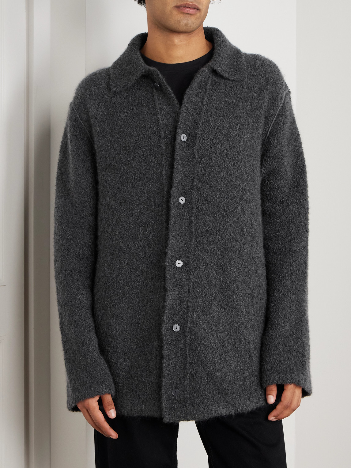 The Row Novak Cashmere, Alpaca And Silk-blend Bouclé Cardigan In Black