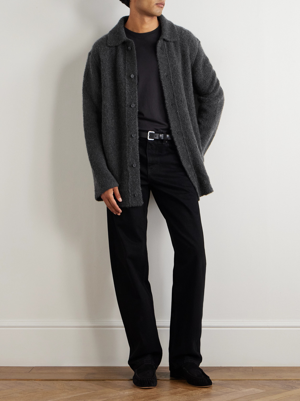 The Row Novak Cashmere, Alpaca And Silk-blend Bouclé Cardigan In Black