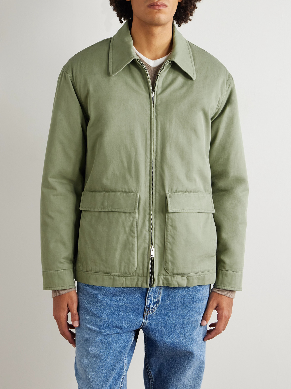 The Row Justo Cotton And Cashmere-blend Gabardine Bomber Jacket In Green