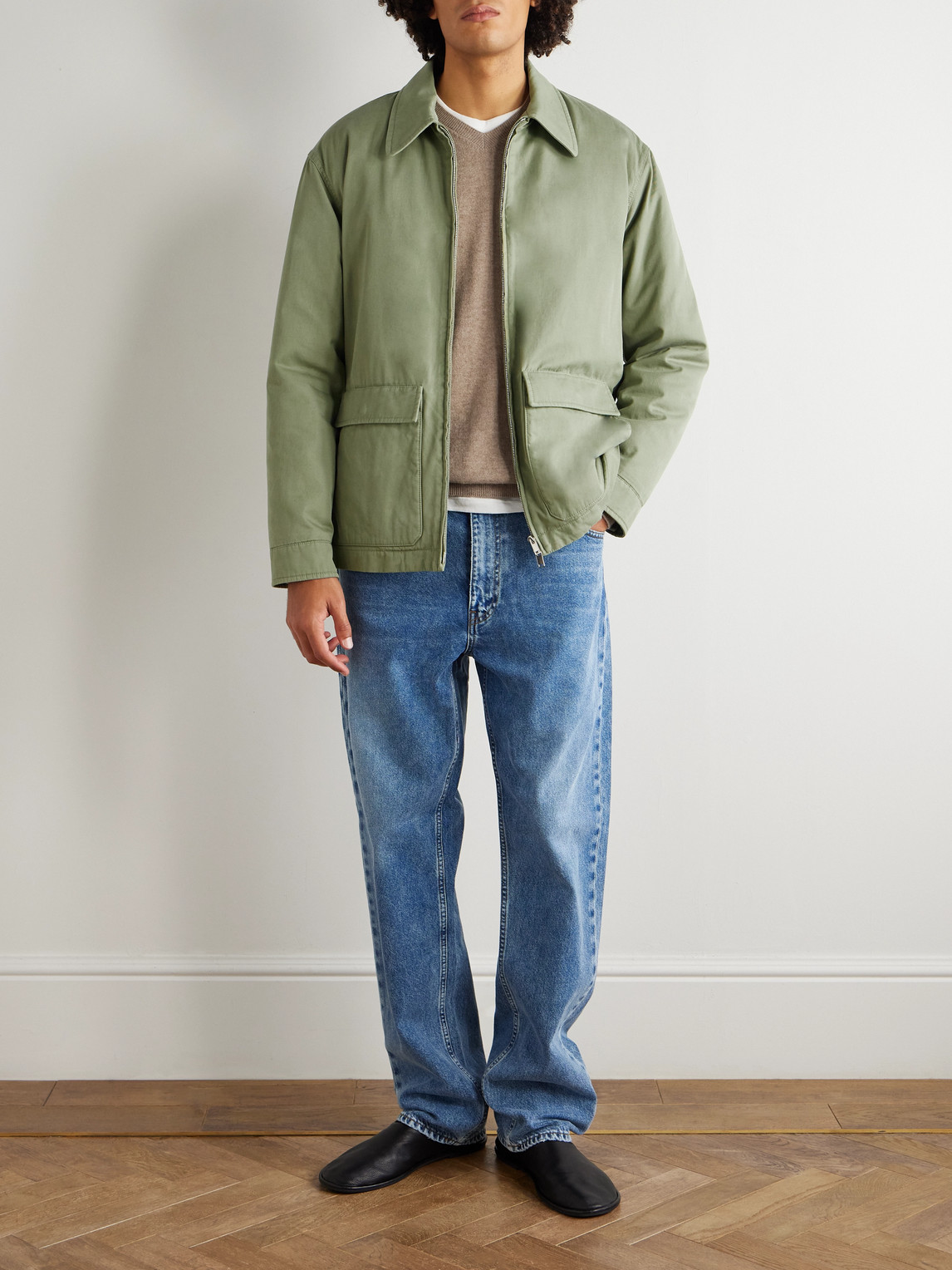 The Row Justo Cotton And Cashmere-blend Gabardine Bomber Jacket In Green