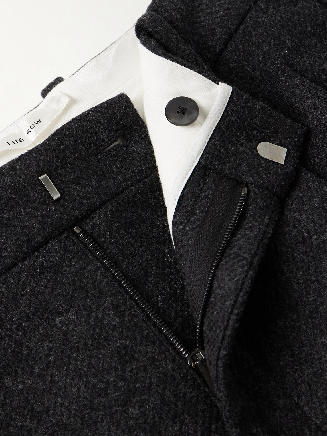The Row Oberyn Wide-leg Pleated Melton Virgin Wool And Cashmere-blend Flannel Trousers In Black