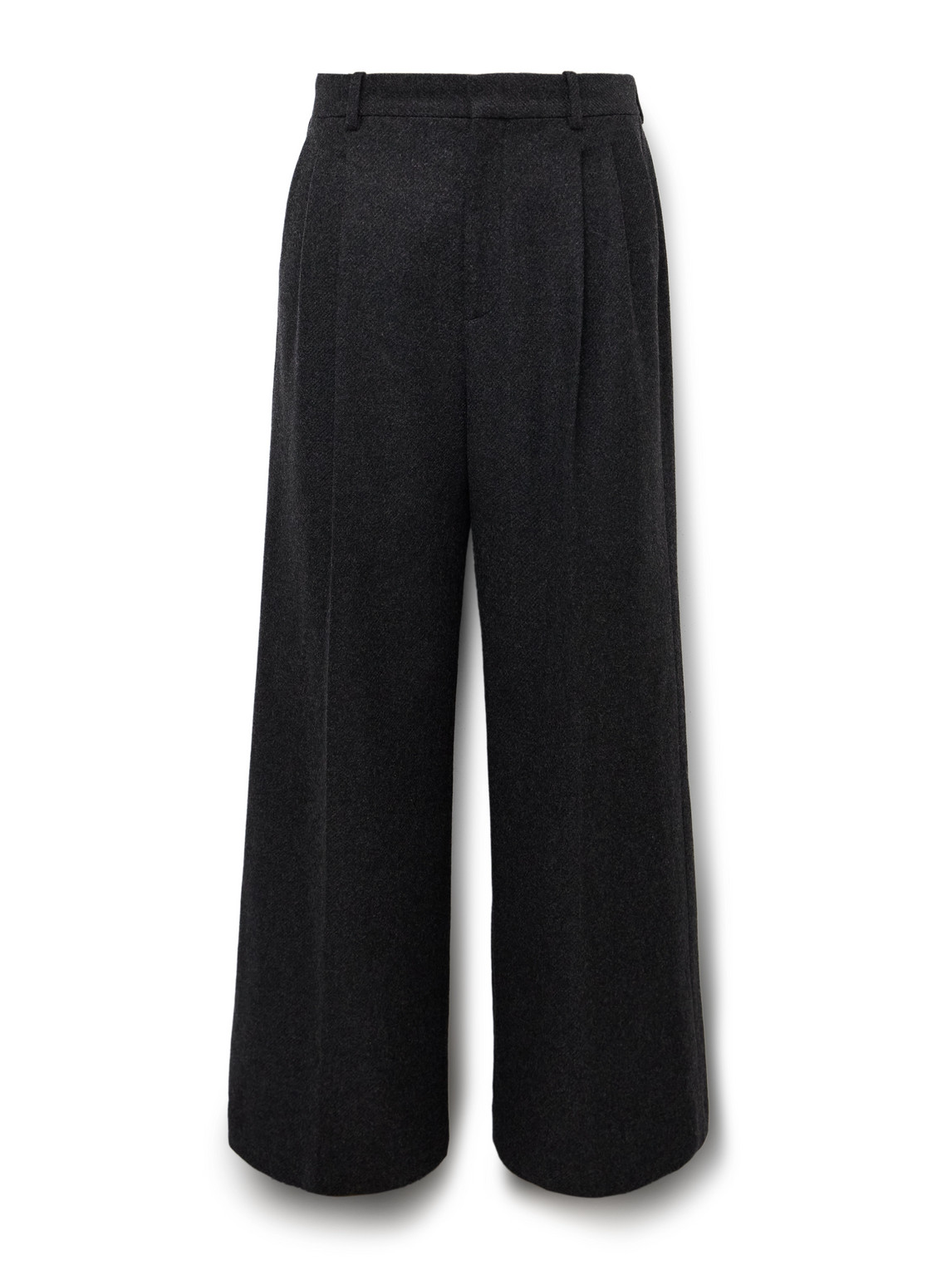 The Row Oberyn Wide-leg Pleated Melton Virgin Wool And Cashmere-blend Flannel Trousers In Black
