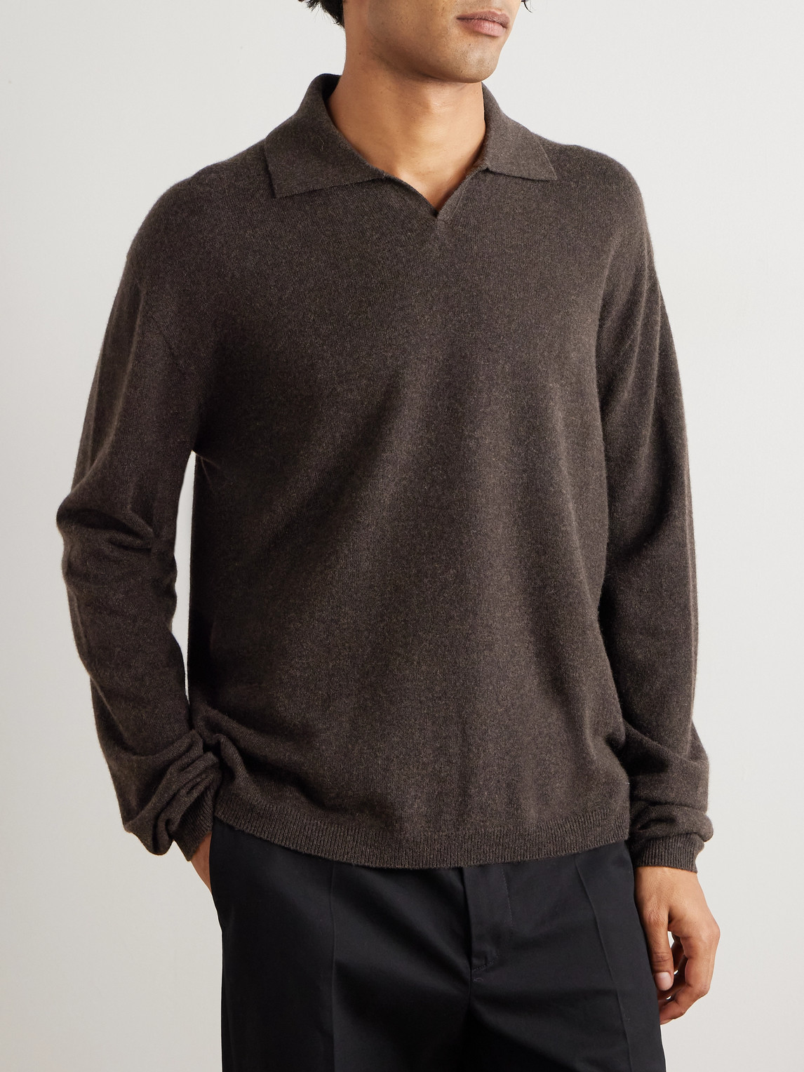 The Row Franz Cashmere Polo Shirt In Brown