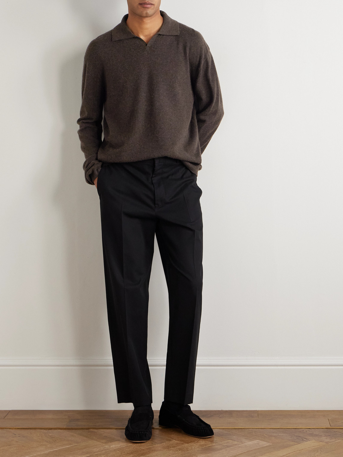The Row Franz Cashmere Polo Shirt In Brown