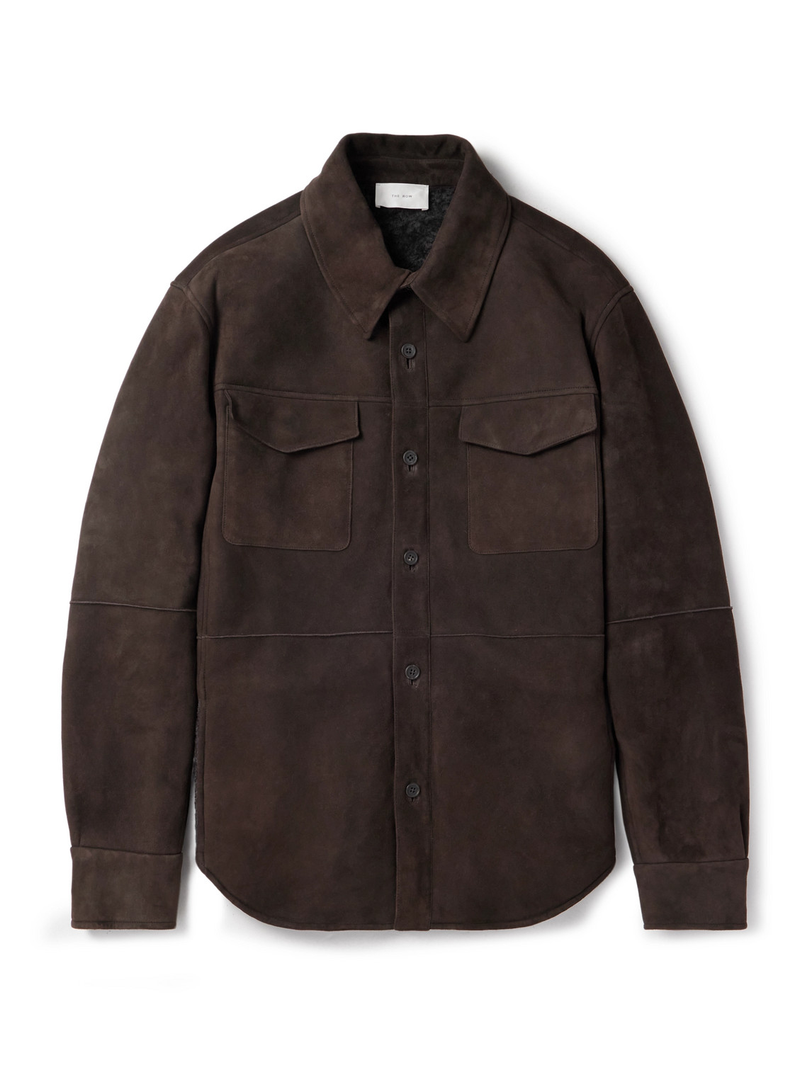 The Row Bento Panelled Shearling Shirt Jacket In Brown