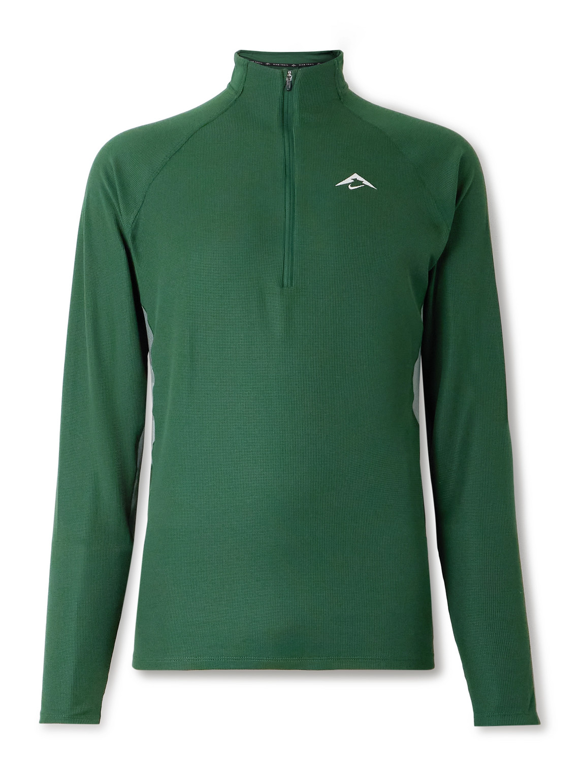 Nike Slim-fit Logo-embroidered Waffle-knit Dri-fit Half-zip Top In Green