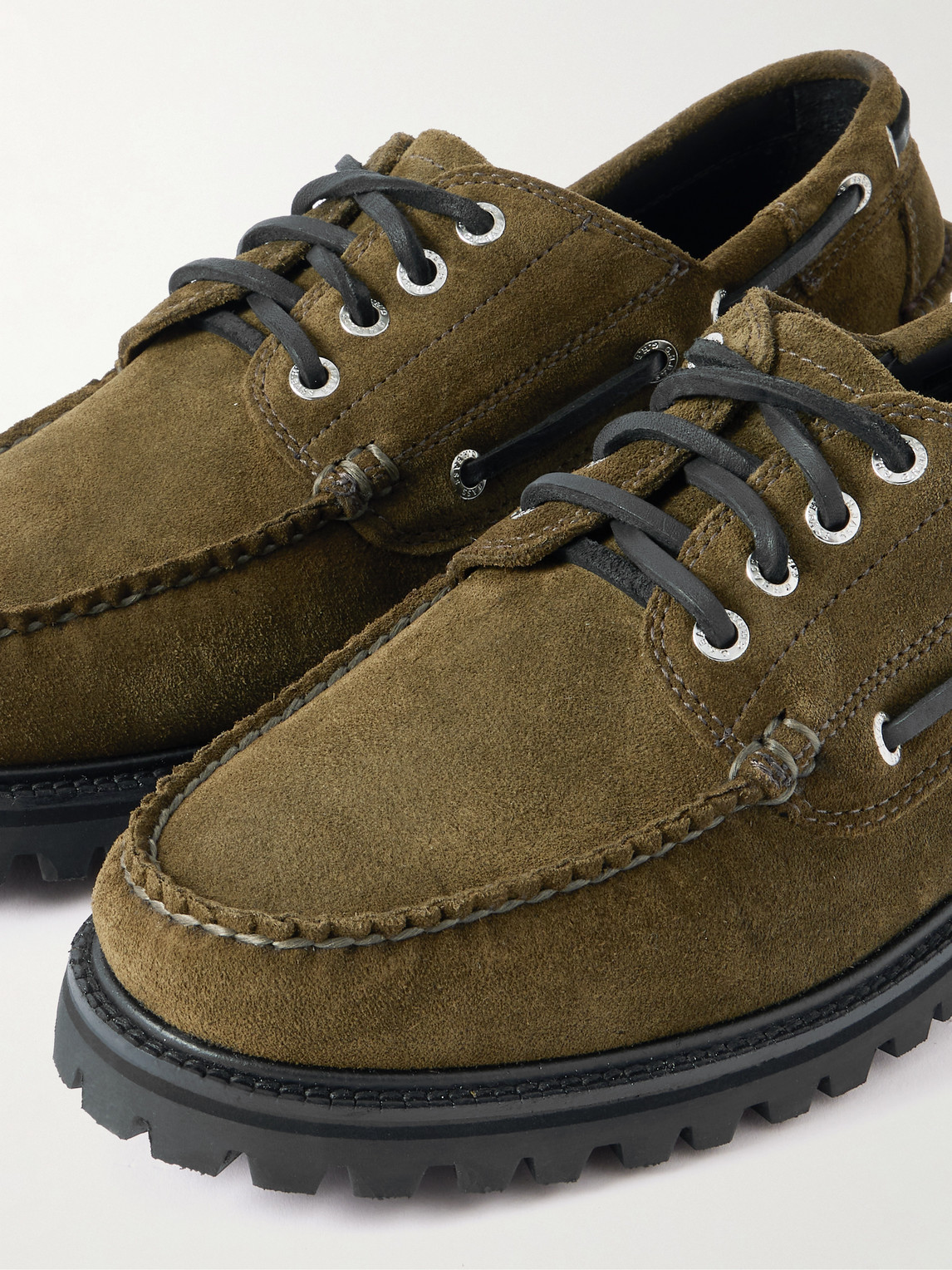 Gh Bass Ranger Camp Moc Leather-trimmed Suede Boat Shoes In Green