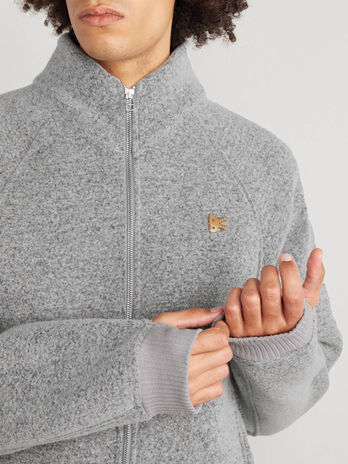 District Vision Logo-appliquéd Wool-blend Zip-up Sweater In Gray