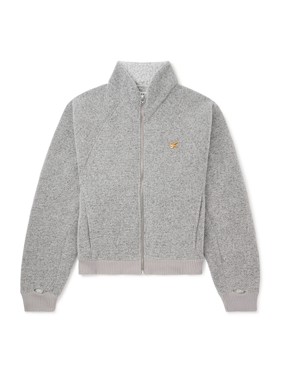 District Vision Logo-appliquéd Wool-blend Zip-up Sweater In Gray
