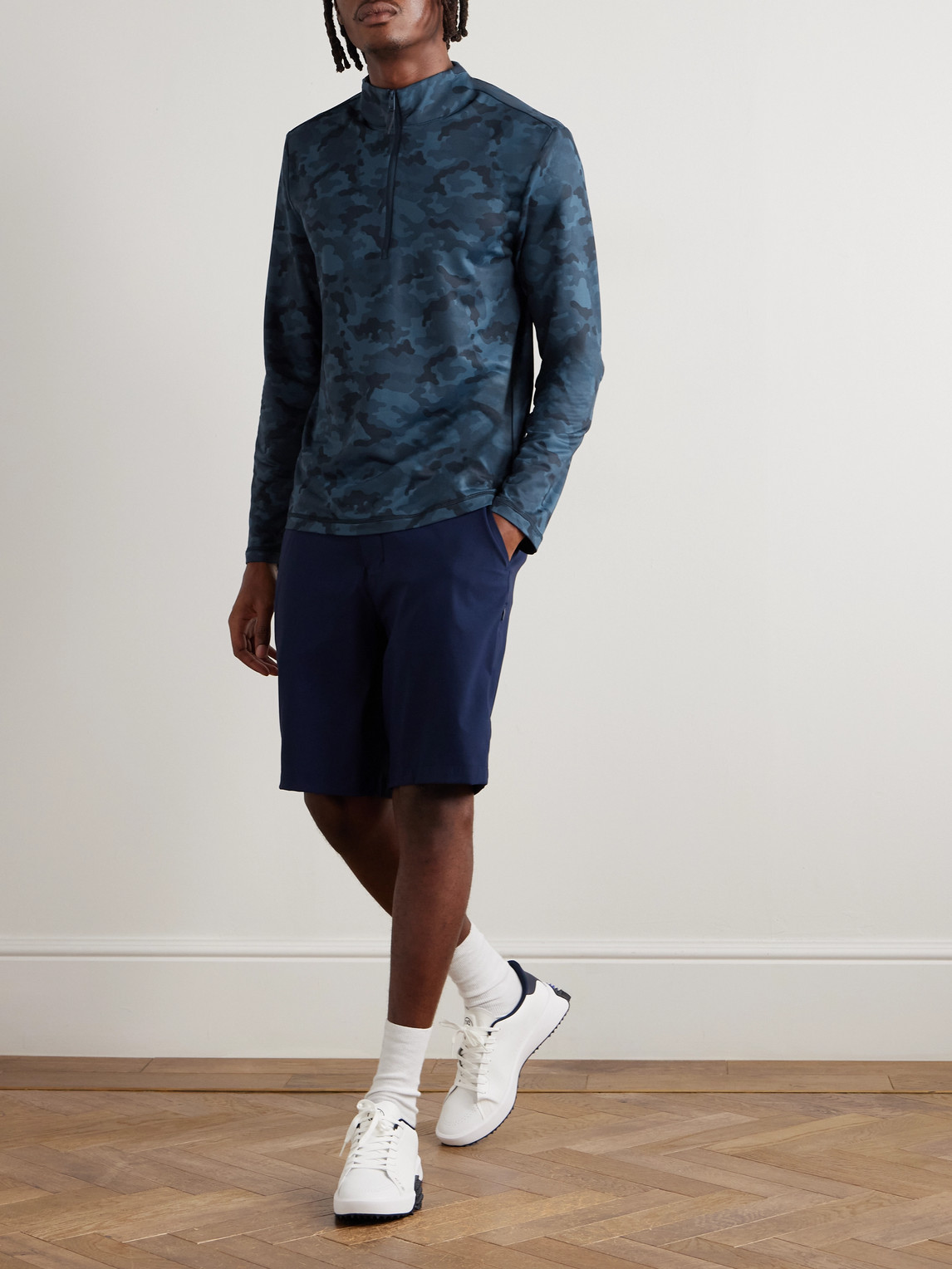 G/fore Camouflage-print Tech-jersey Half-zip Golf Top In Blue