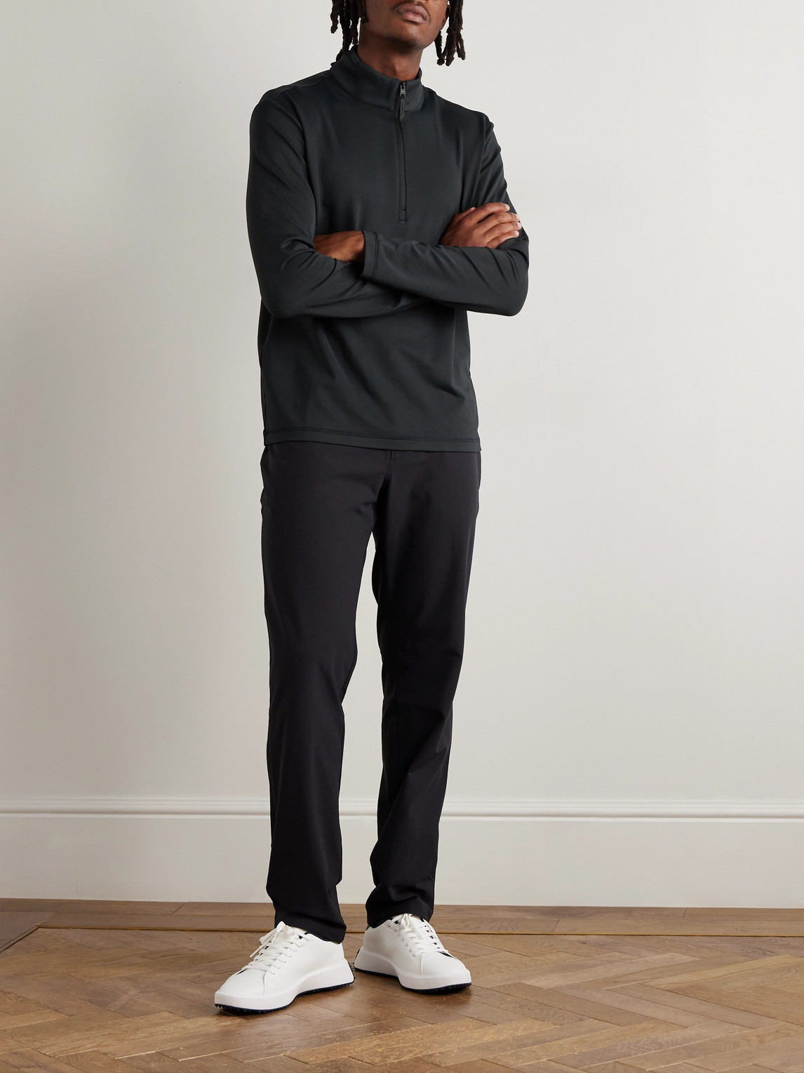 G/fore Brushed Tech-jersey Half-zip Golf Top In Black