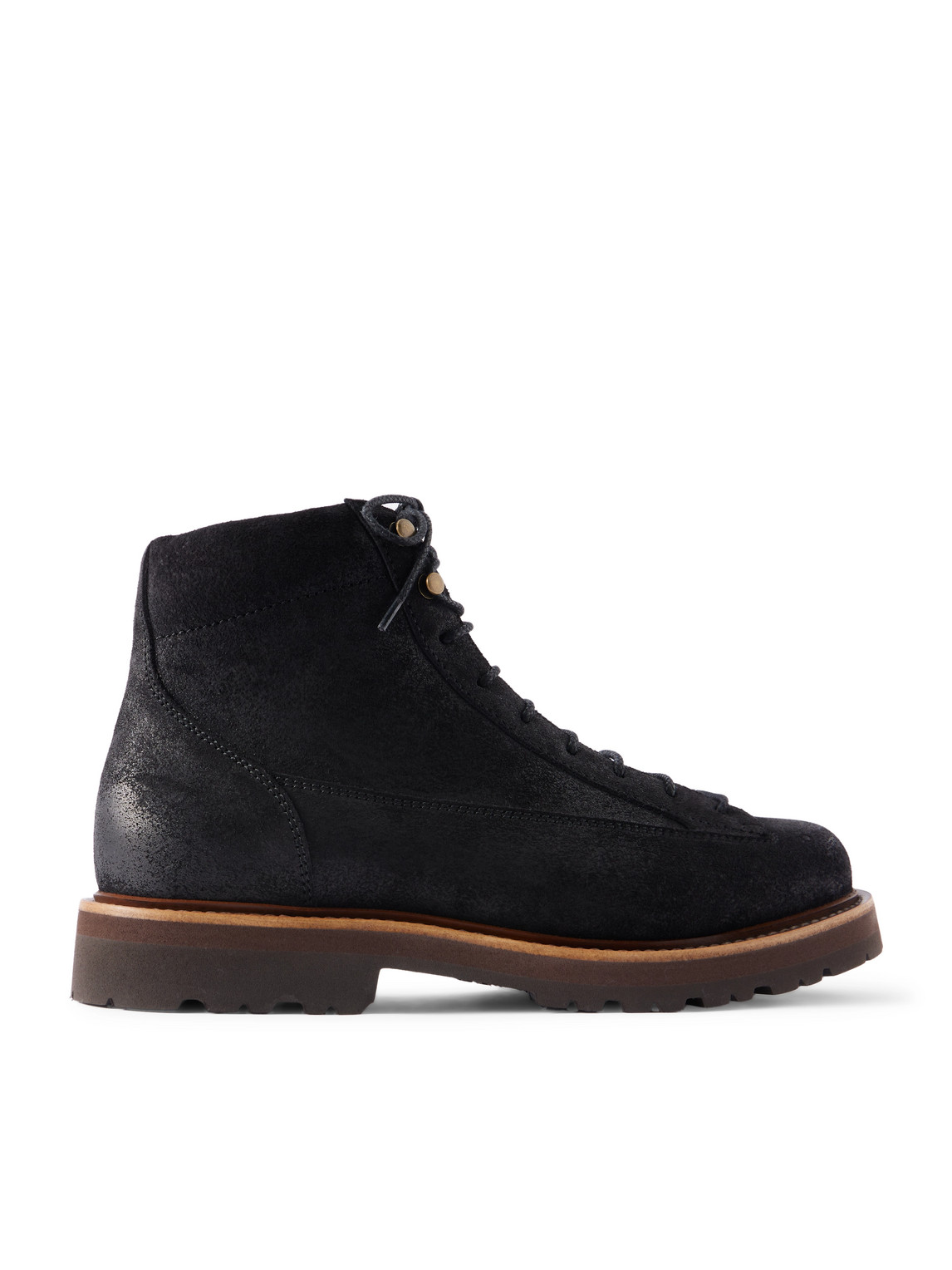 Brunello Cucinelli Waxed-suede Hiking Boots In Black