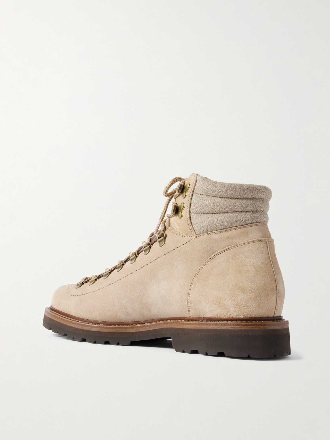 Brunello Cucinelli Flannel And Full-grain Leather-trimmed Suede Boots