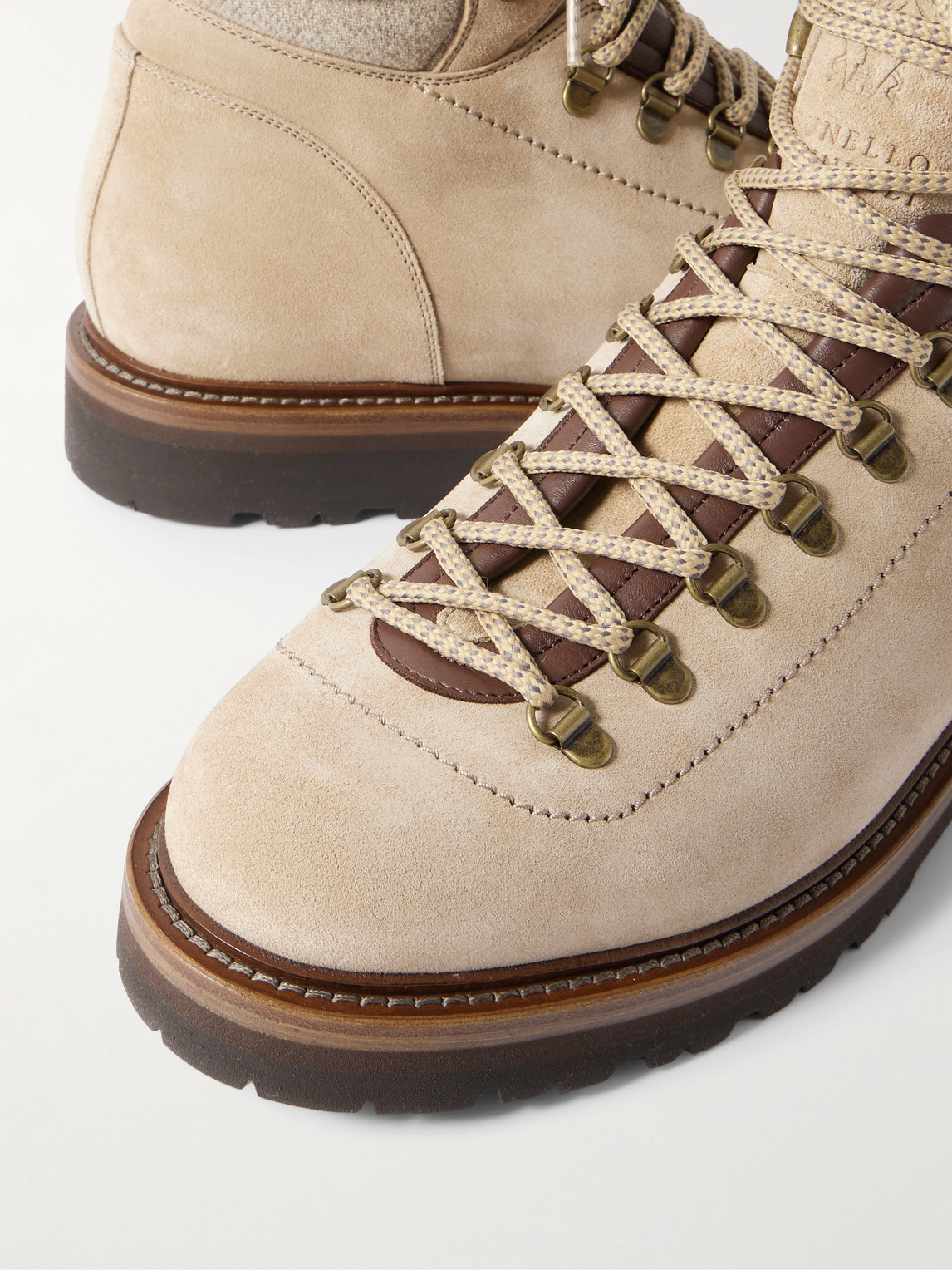 Brunello Cucinelli Flannel And Full-grain Leather-trimmed Suede Boots