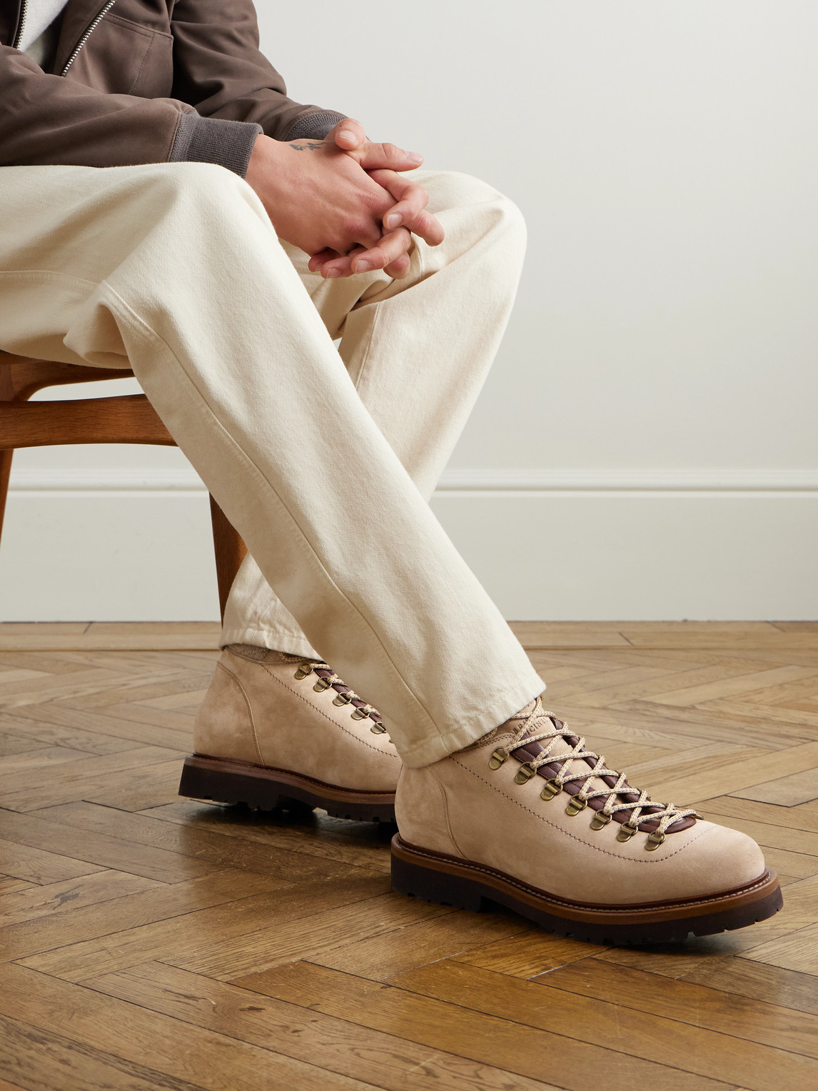 Brunello Cucinelli Flannel And Full-grain Leather-trimmed Suede Boots