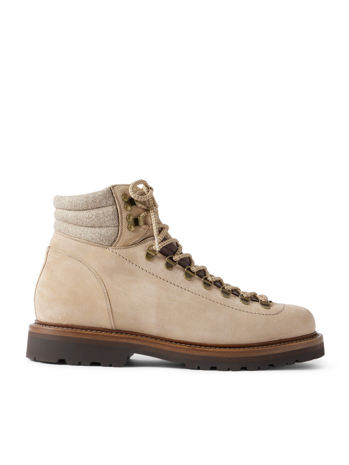 Brunello Cucinelli Flannel And Full-grain Leather-trimmed Suede Boots