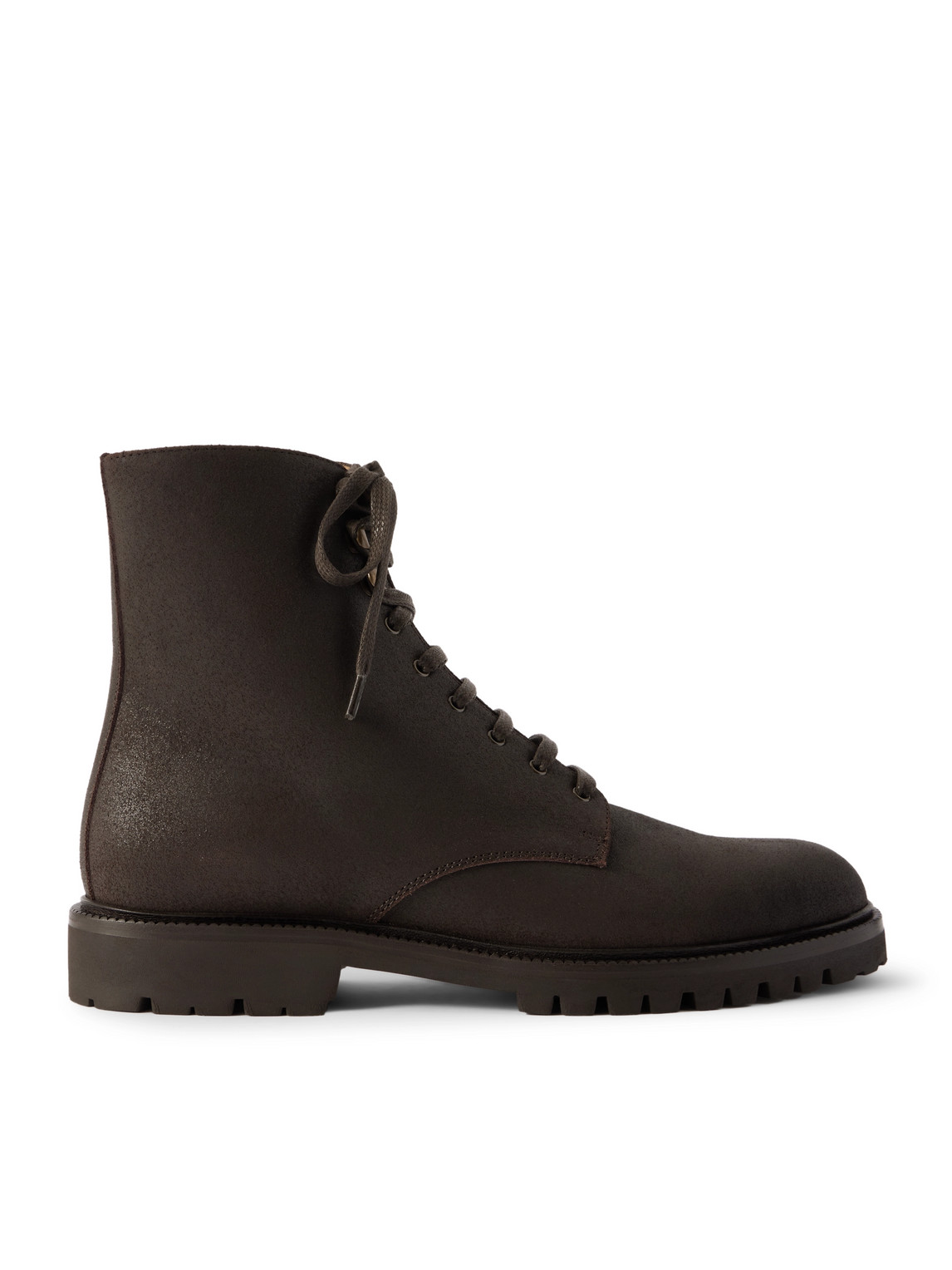 Brunello Cucinelli Pedula Waxed-suede Boots In Brown