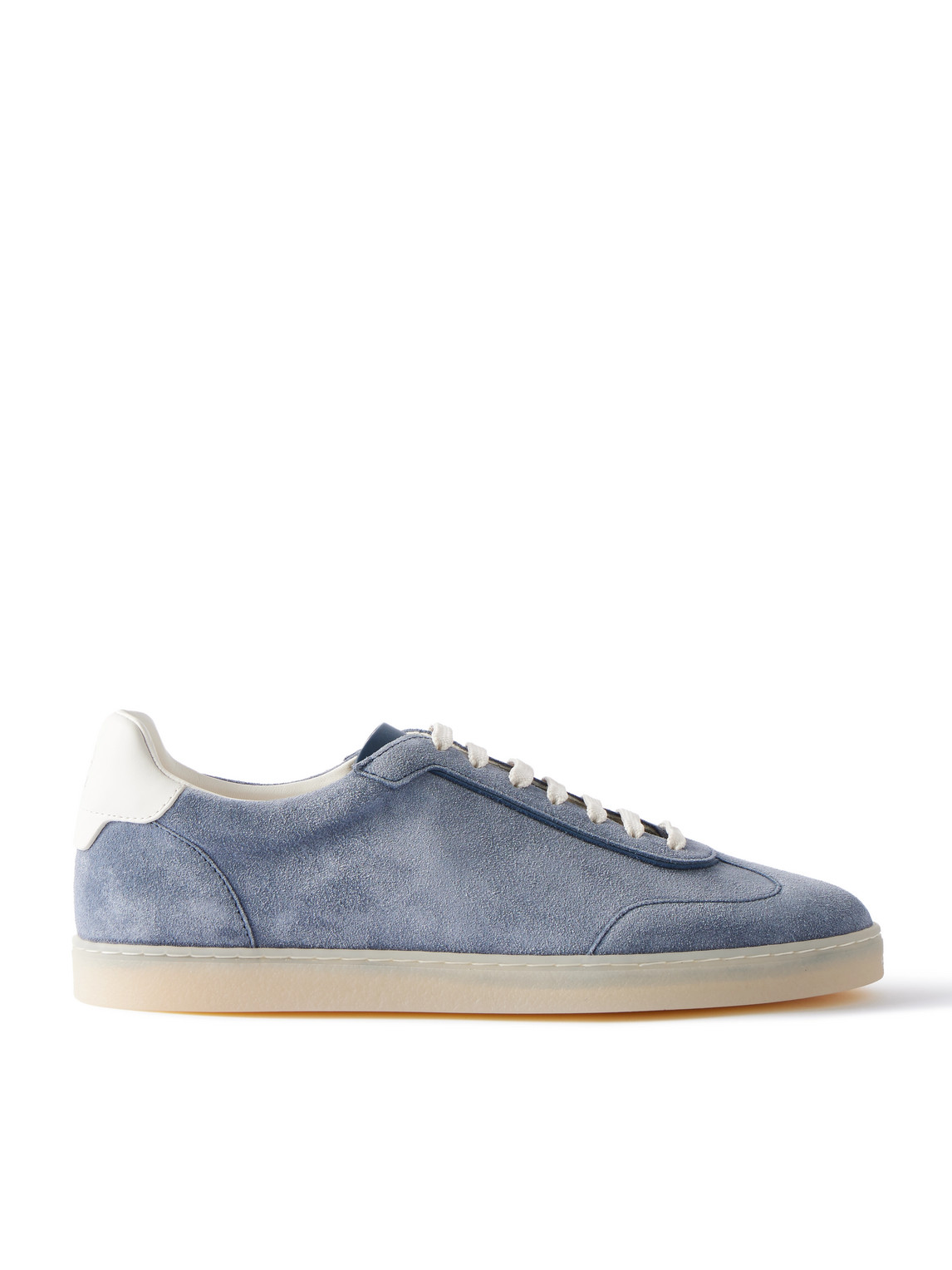 Brunello Cucinelli Leather-trimmed Suede Sneakers In Blue
