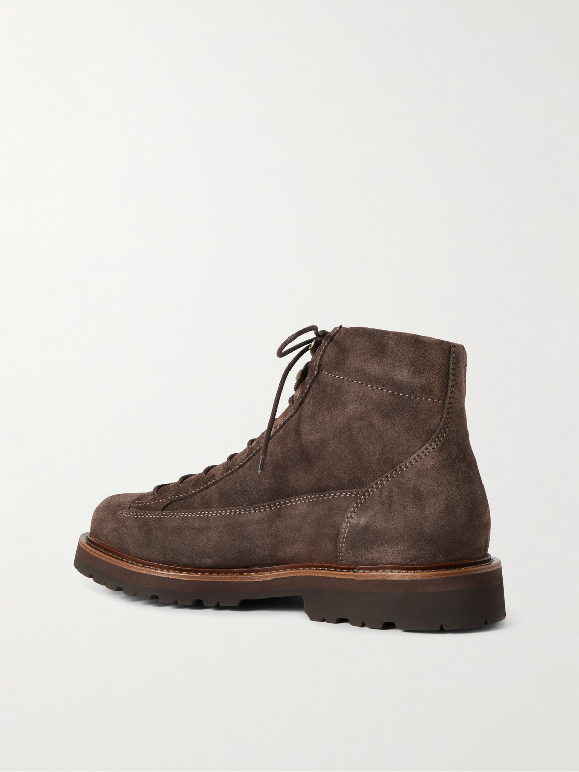 Brunello Cucinelli Brown Suede Boots With Lace-up Fastening In Brown