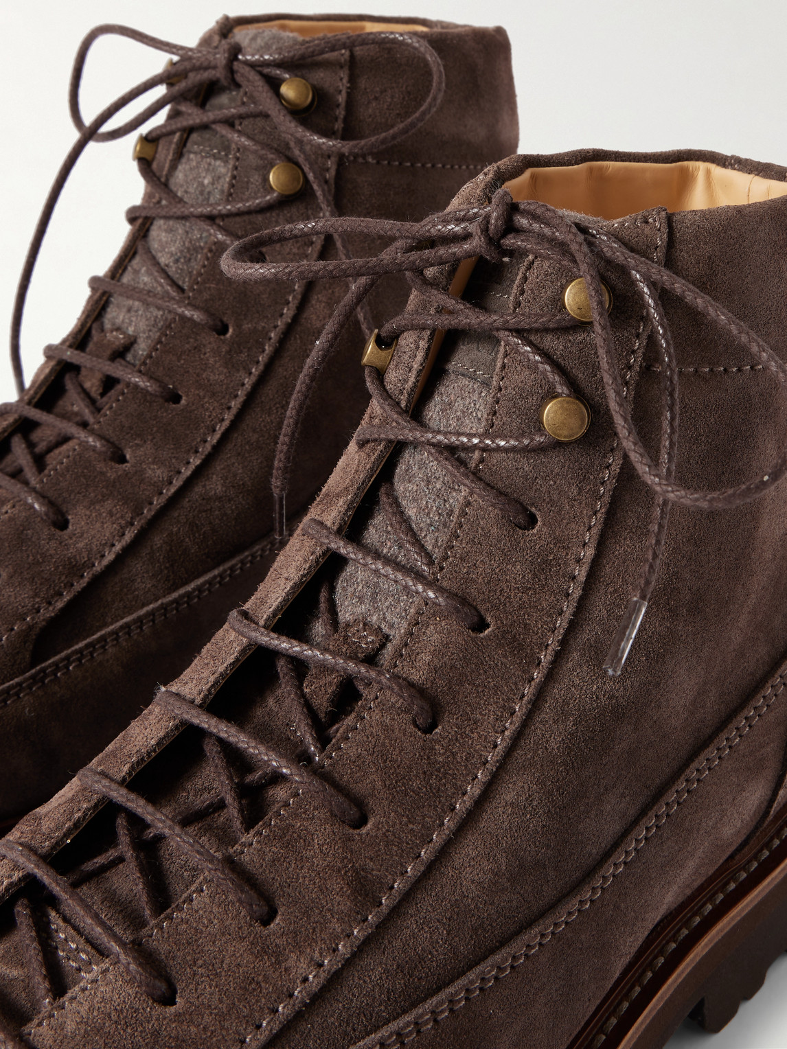 Brunello Cucinelli Brown Suede Boots With Lace-up Fastening In Brown