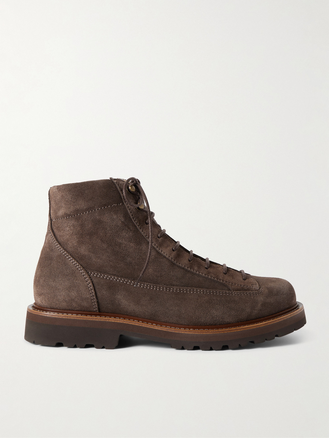 Brunello Cucinelli Stringed Boots In Suede Leather In Brown