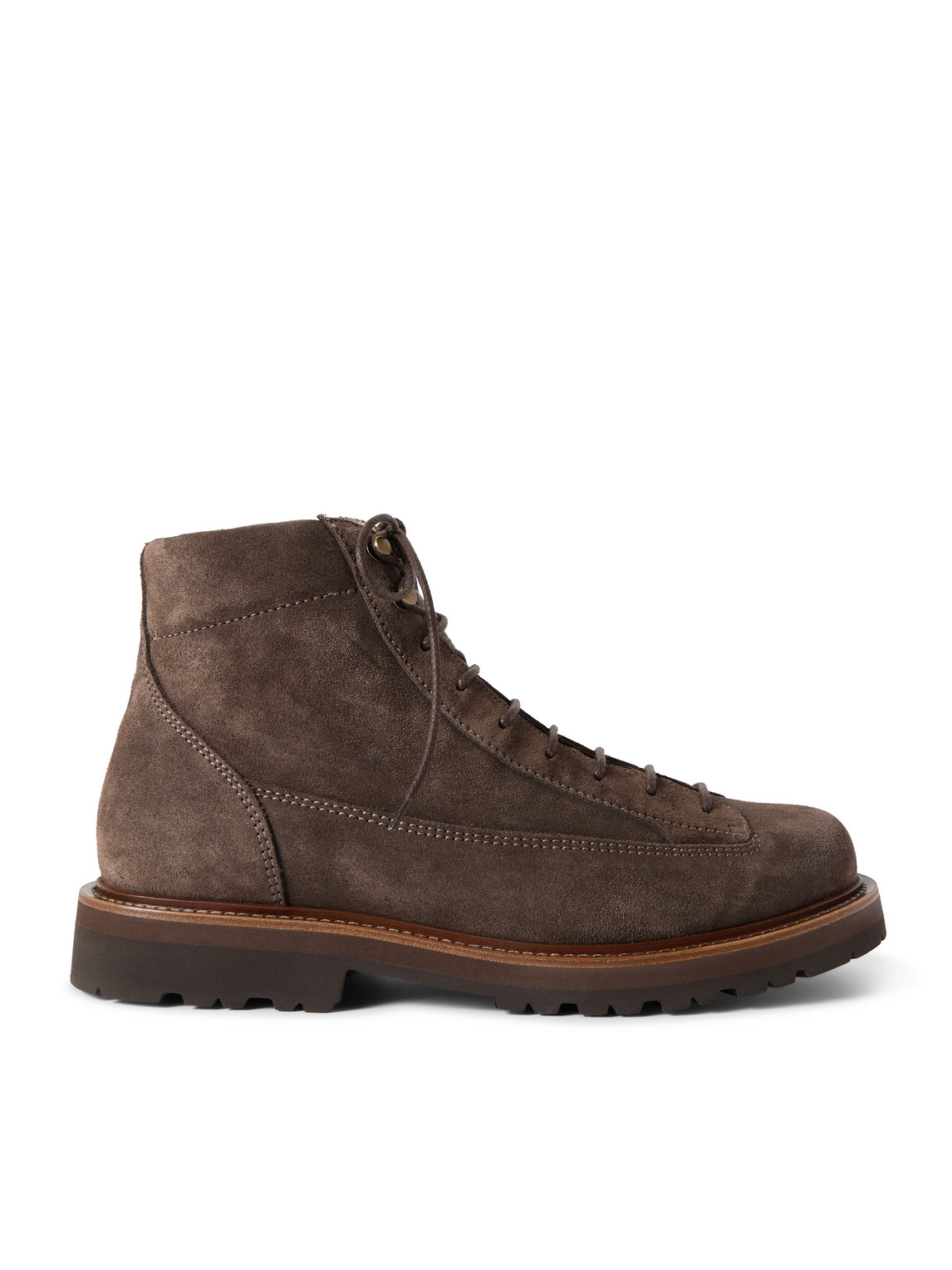Brunello Cucinelli Brown Suede Boots With Lace-up Fastening In Brown