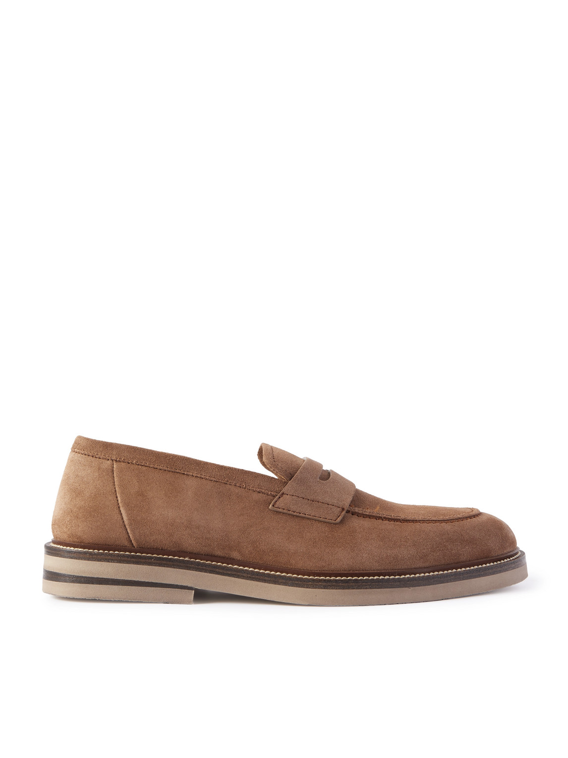 Brunello Cucinelli Suede Penny Loafers In Brown