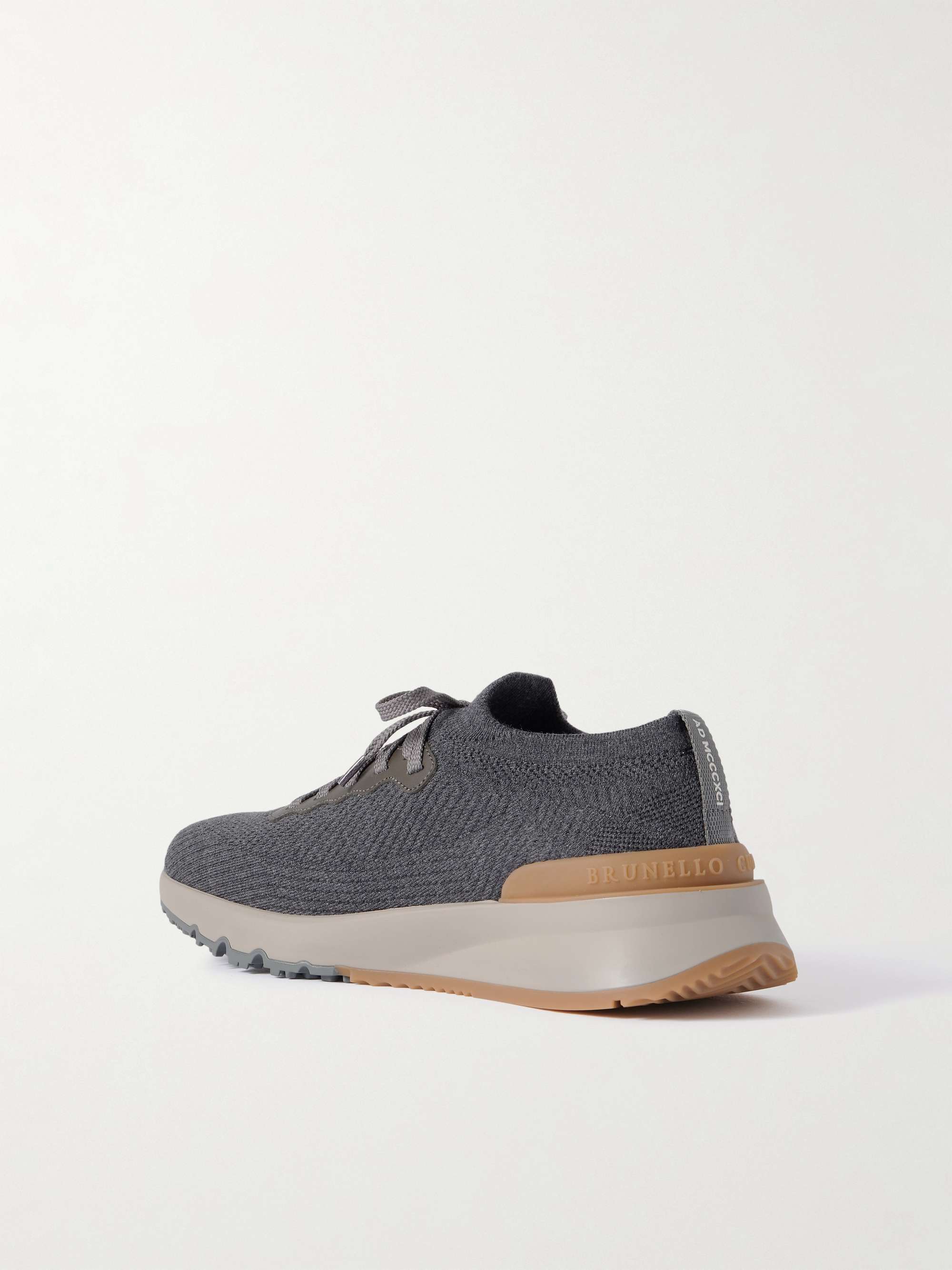 BRUNELLO CUCINELLI Leather-Trimmed Stretch-Knit Sneakers