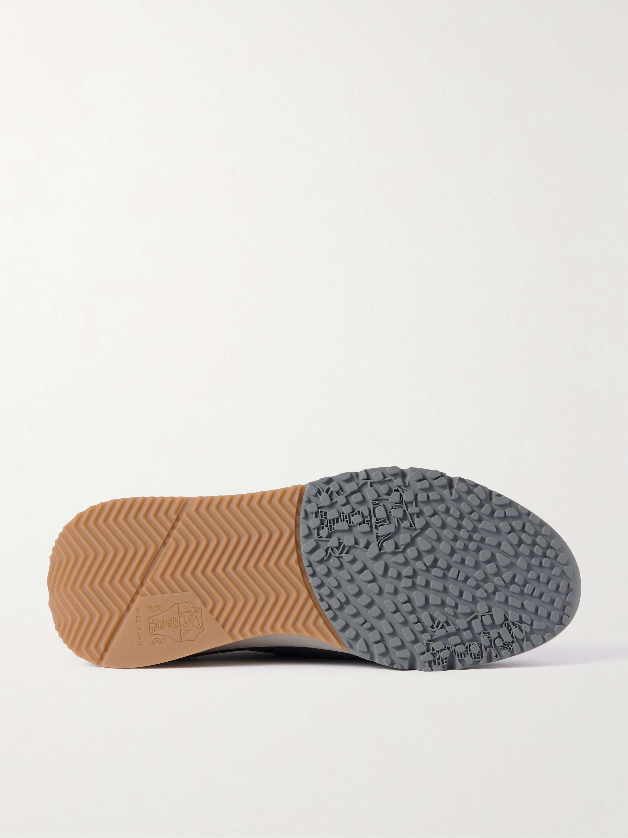 BRUNELLO CUCINELLI Leather-Trimmed Stretch-Knit Sneakers
