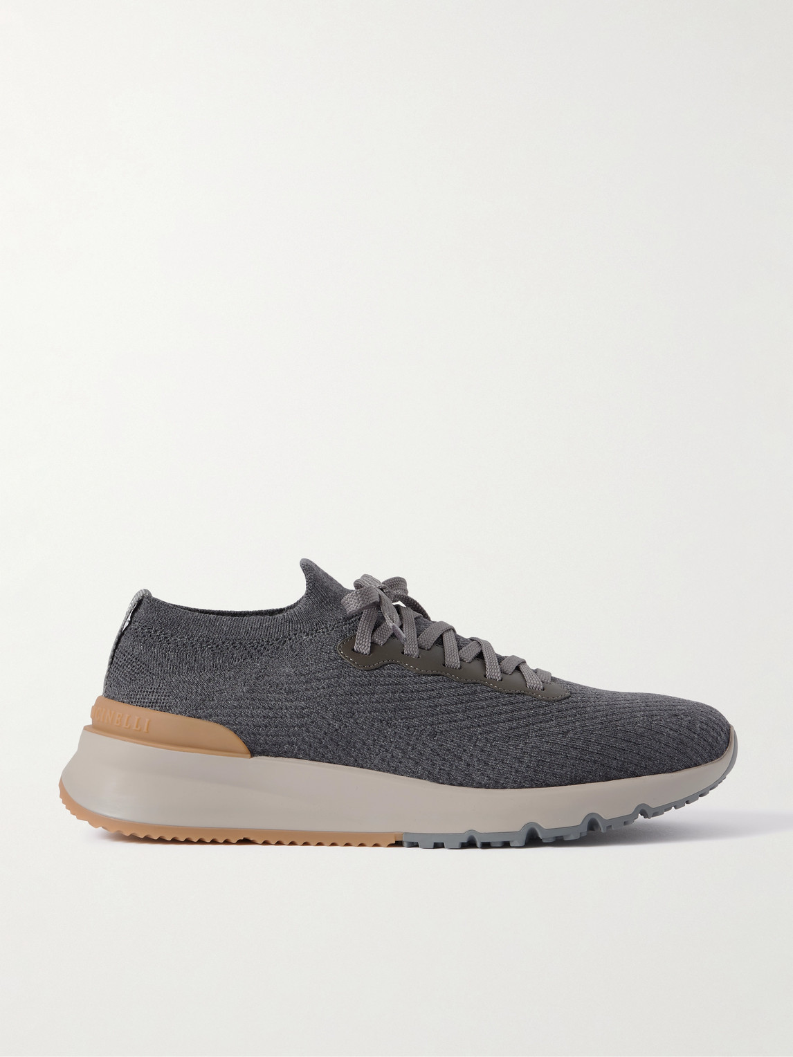 Brunello Cucinelli Leather-Trimmed Stretch-Knit Sneakers - Men