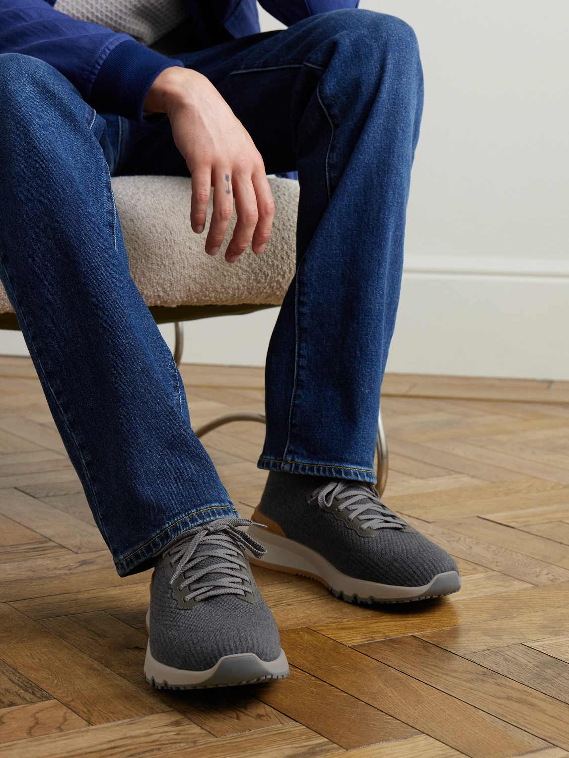 Brunello Cucinelli Leather-trimmed Stretch-knit Sneakers