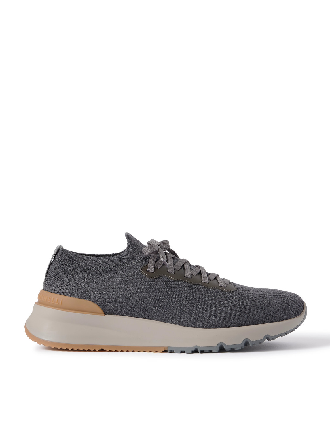 Brunello Cucinelli Leather-trimmed Stretch-knit Sneakers