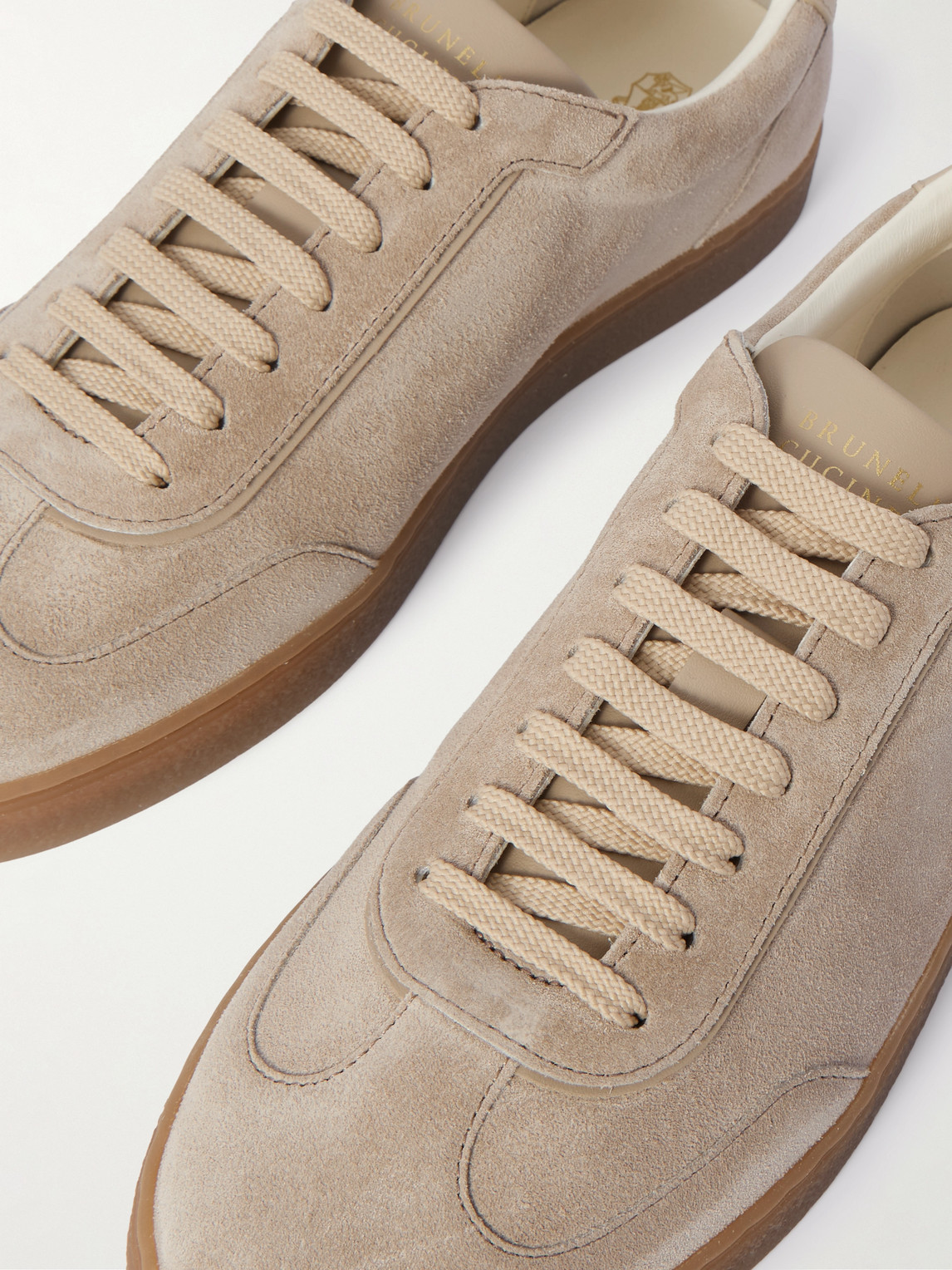 Brunello Cucinelli Leather-trimmed Suede Sneakers In Multi