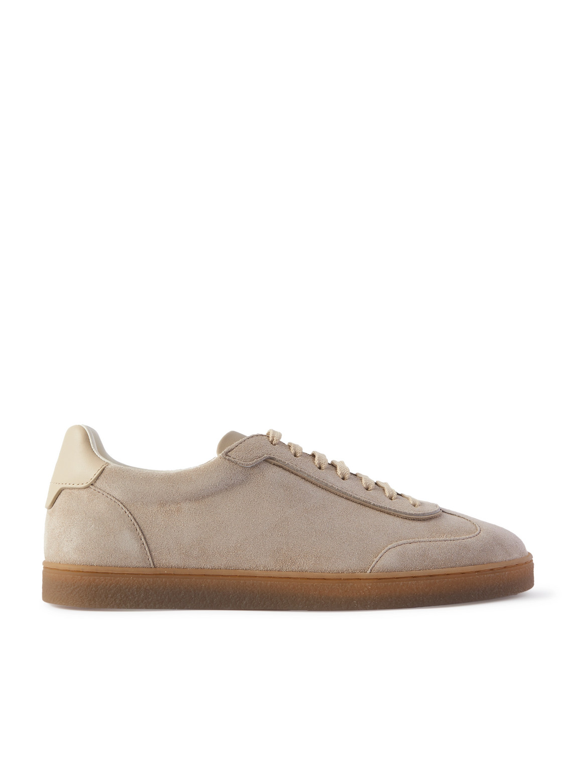 Brunello Cucinelli Leather-trimmed Suede Sneakers In Brown