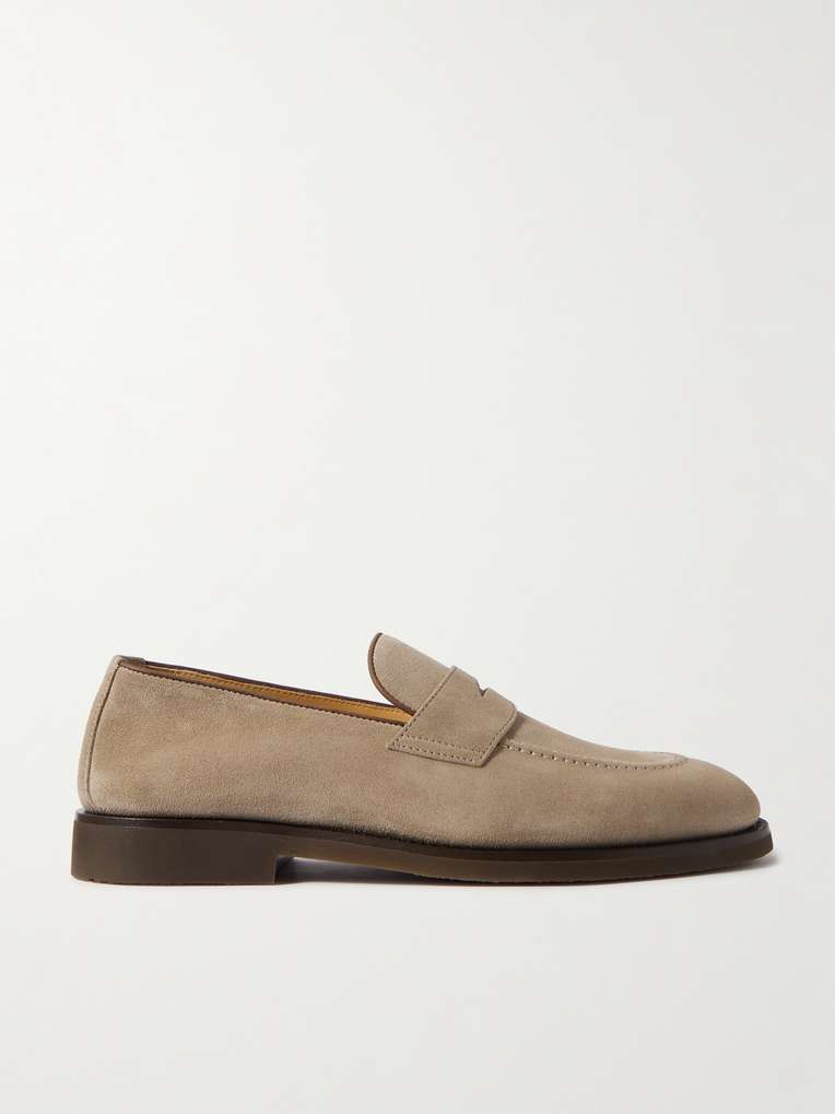 Brunello Cucinelli — Leather-Trimmed Suede Penny Loafers