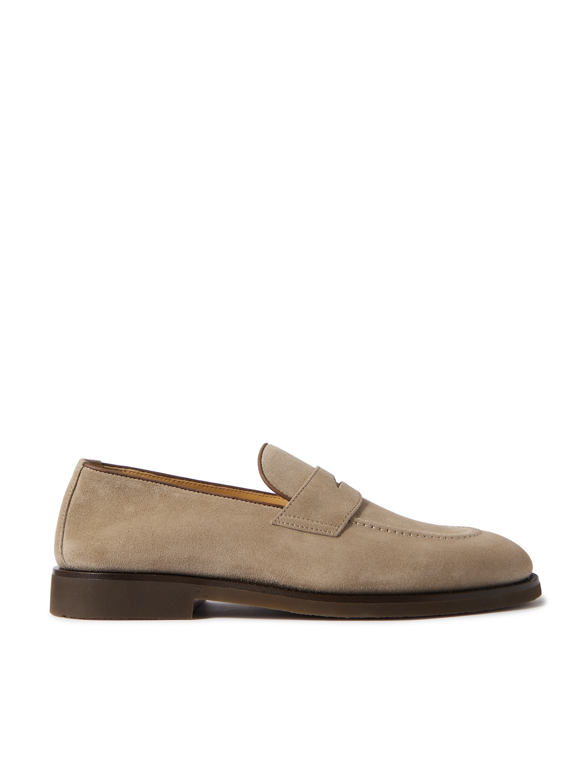 Brunello Cucinelli Leather-trimmed Suede Penny Loafers In Brown